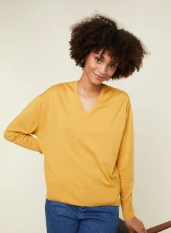 Maison Montagut Pull Col V A Fentes En Laine Merinos - Aurora><noscript><img width=