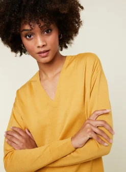 Maison Montagut Pull Col V A Fentes En Laine Merinos - Aurora><noscript><img width=