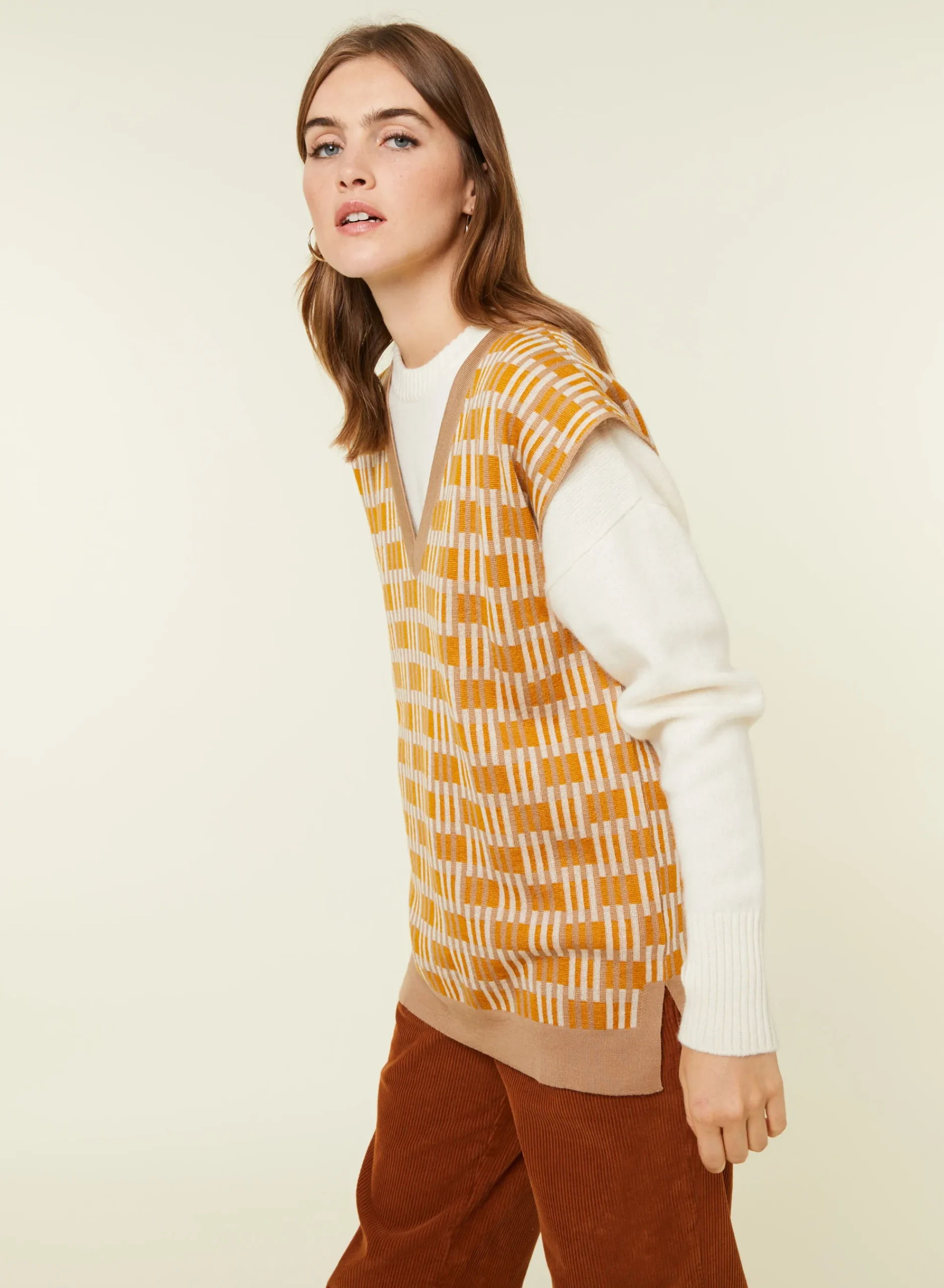 Maison Montagut Pull Col V A Motifs En Laine Merinos Sans Manches - Ganael>Femme Pulls