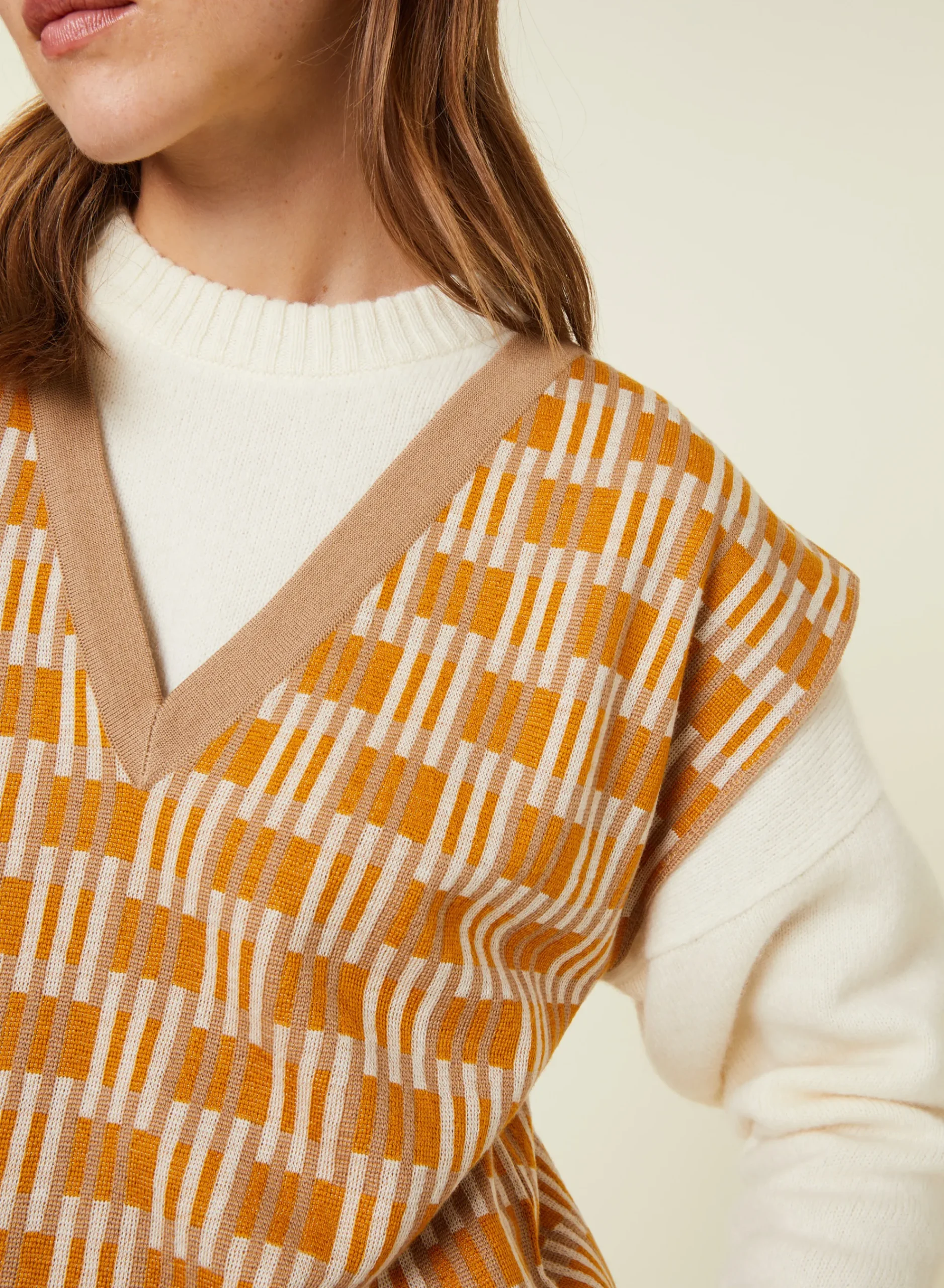 Maison Montagut Pull Col V A Motifs En Laine Merinos Sans Manches - Ganael>Femme Pulls