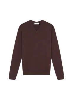 Maison Montagut Pull Col V Avec Logo En Laine Merinos - Elmo><noscript><img width=