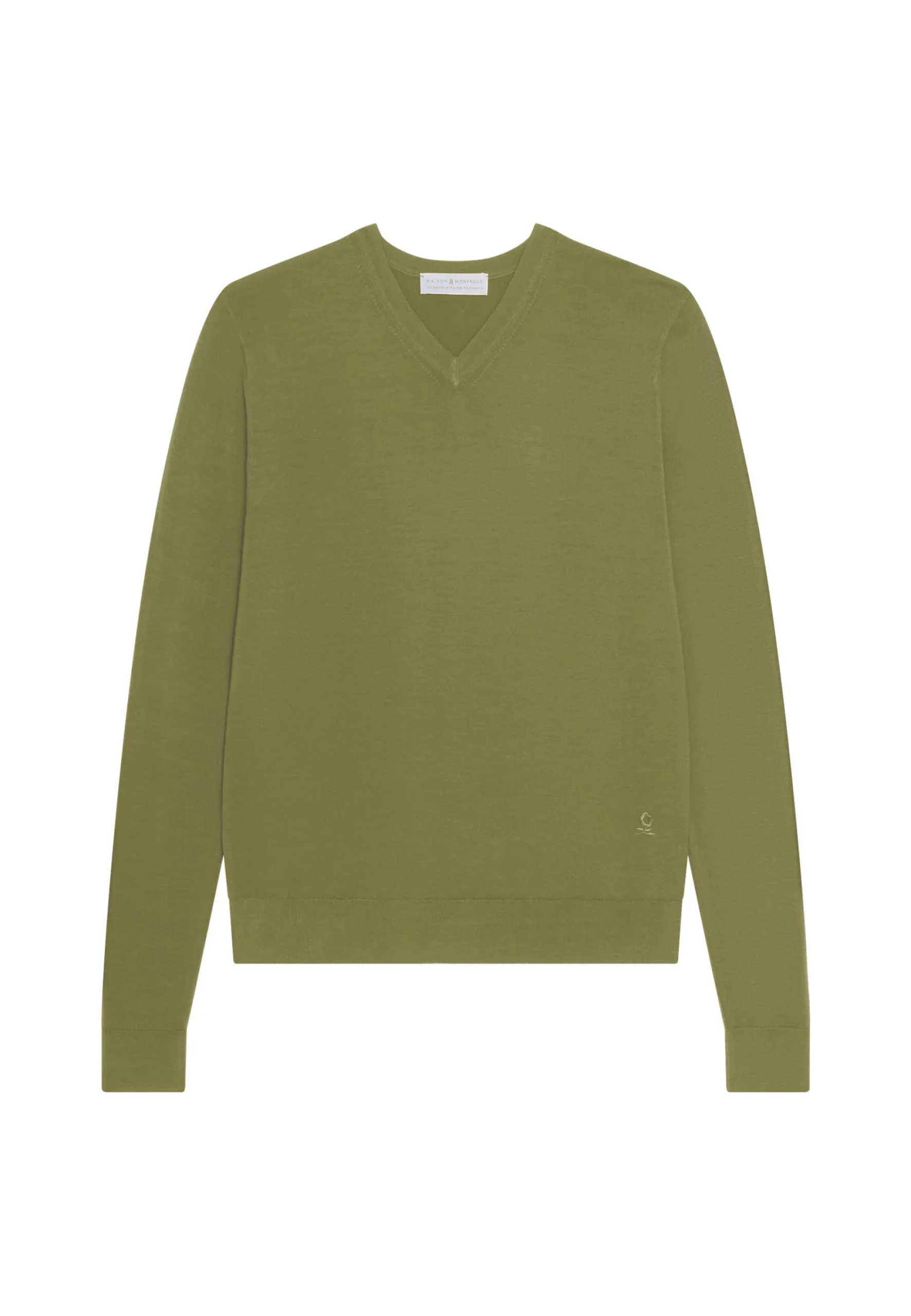 Maison Montagut Pull Col V Avec Logo En Laine Merinos - Elmo>Homme Pulls