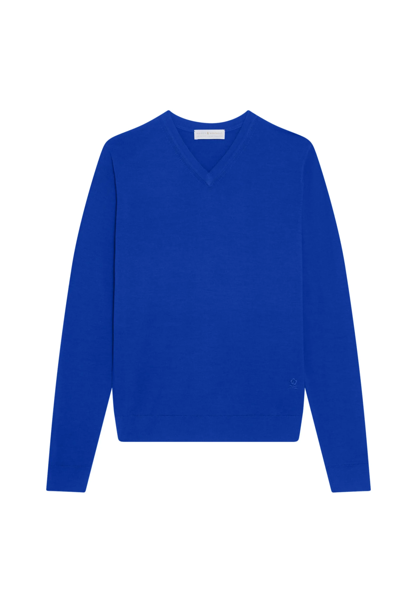 Maison Montagut Pull Col V Avec Logo En Laine Merinos - Elmo>Homme Pulls