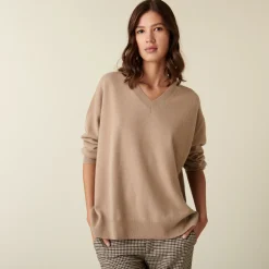 Maison Montagut Pull Col V En Cachemire A Fentes Et Bords Cotes - Alienor><noscript><img width=