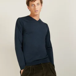 Maison Montagut Pull Col V En Laine Et Soie - Basil><noscript><img width=