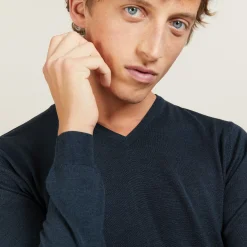 Maison Montagut Pull Col V En Laine Et Soie - Basil><noscript><img width=