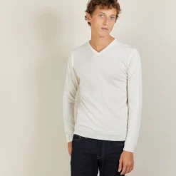 Maison Montagut Pull Col V En Laine Et Soie - Basil><noscript><img width=