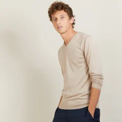 Maison Montagut Pull Col V En Laine Et Soie - Basil><noscript><img width=