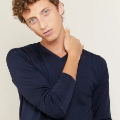 Maison Montagut Pull Col V En Laine Et Soie - Basil><noscript><img width=