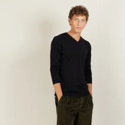 Maison Montagut Pull Col V En Laine Et Soie - Basil><noscript><img width=