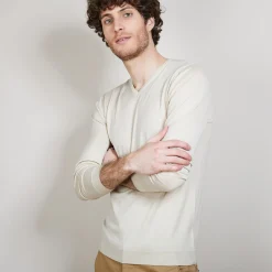 Maison Montagut Pull Col V En Laine Et Soie - Basil><noscript><img width=