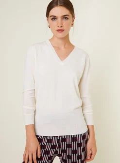 Maison Montagut Pull Col V En Laine Merinos - Arya><noscript><img width=