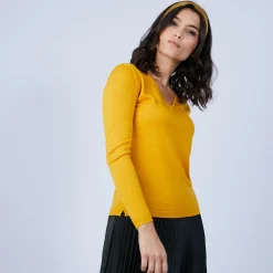 Maison Montagut Pull Col V En Laine Merinos - Barbara><noscript><img width=