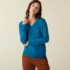 Maison Montagut Pull Col V En Laine Merinos Finitions Bord Cotes - Arya><noscript><img width=