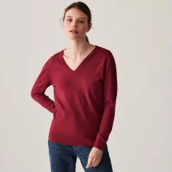 Maison Montagut Pull Col V En Laine Merinos Finitions Bord Cotes - Arya><noscript><img width=