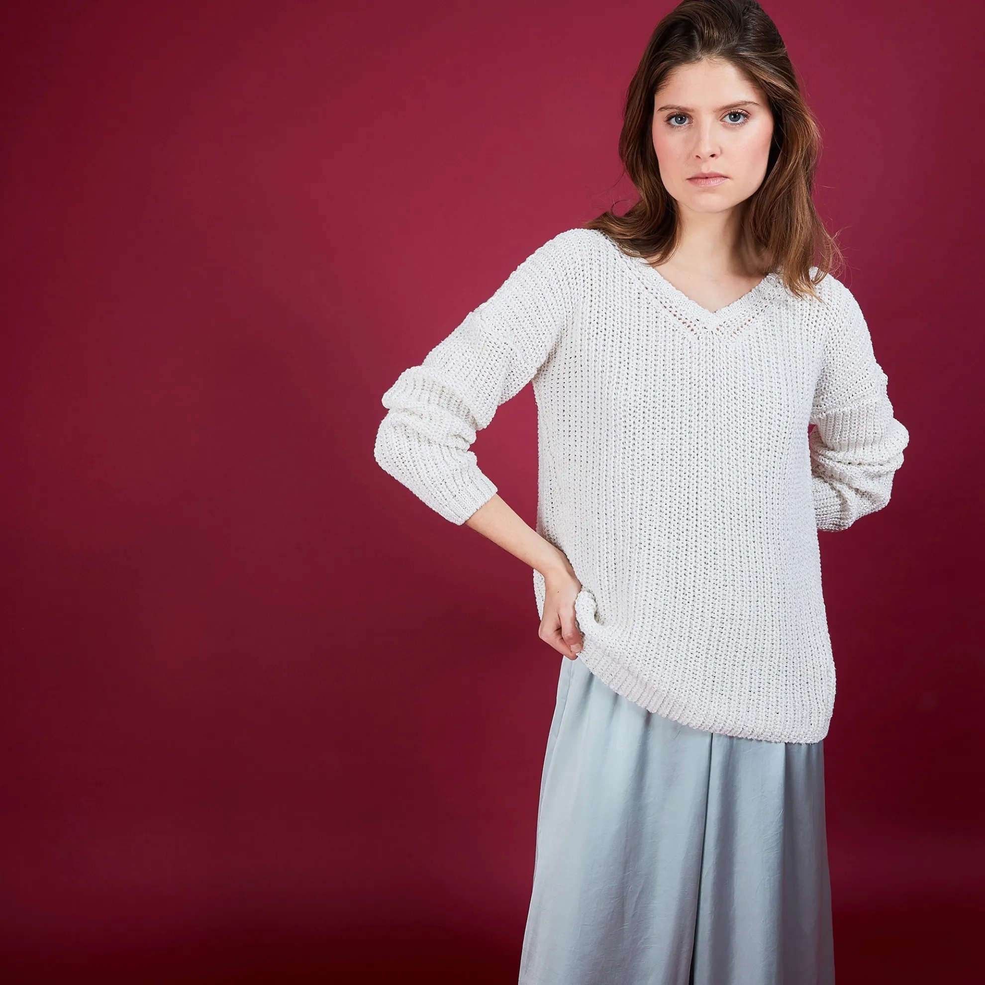 Maison Montagut Pull Col V En Maille Cotelee - Bulle>Femme Pulls