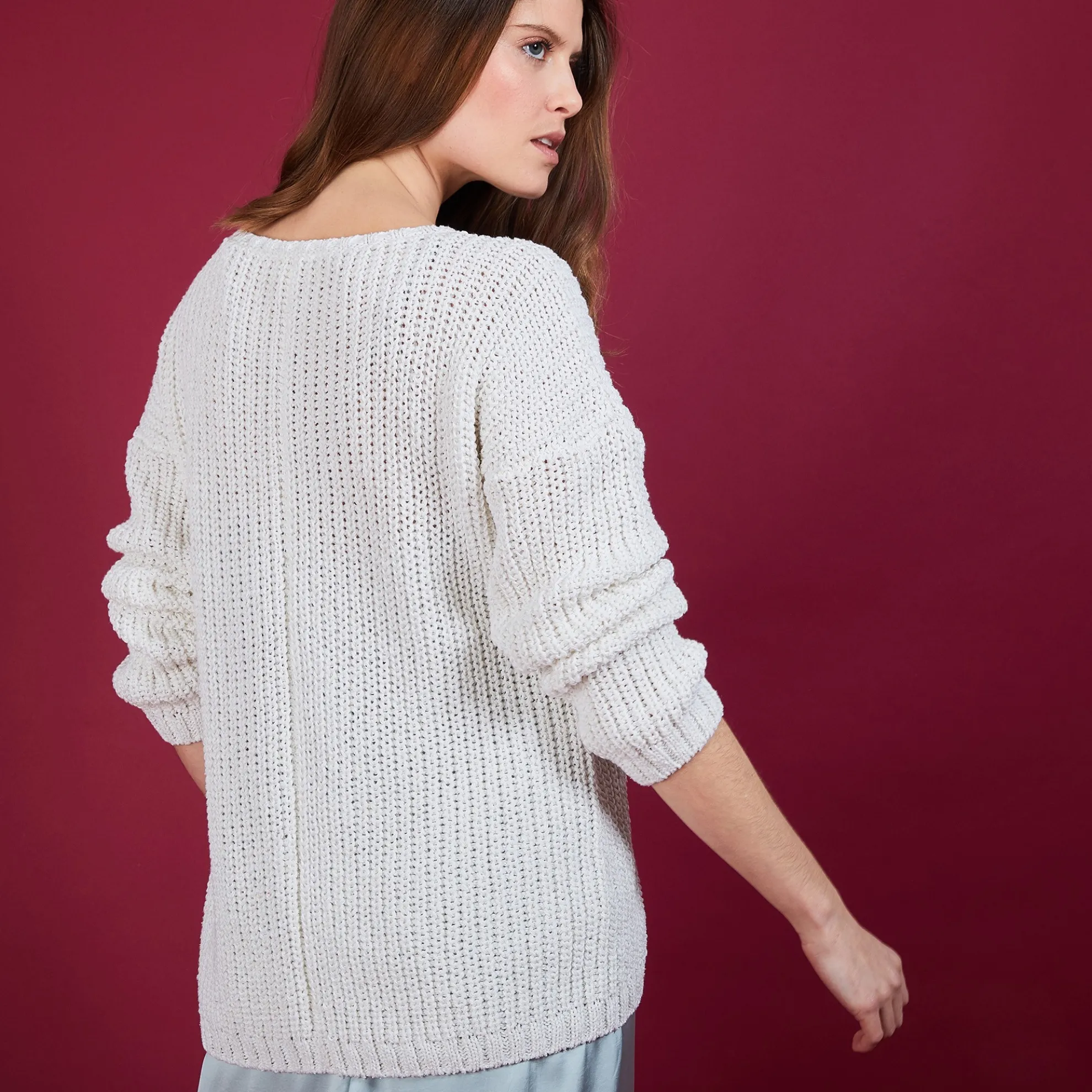 Maison Montagut Pull Col V En Maille Cotelee - Bulle>Femme Pulls
