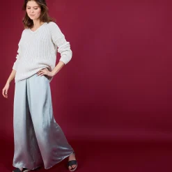 Maison Montagut Pull Col V En Maille Cotelee - Bulle><noscript><img width=