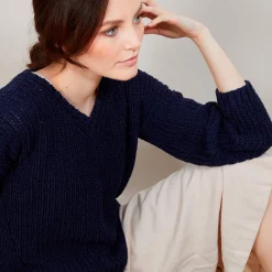 Maison Montagut Pull Col V En Maille Cotelee - Bulle><noscript><img width=