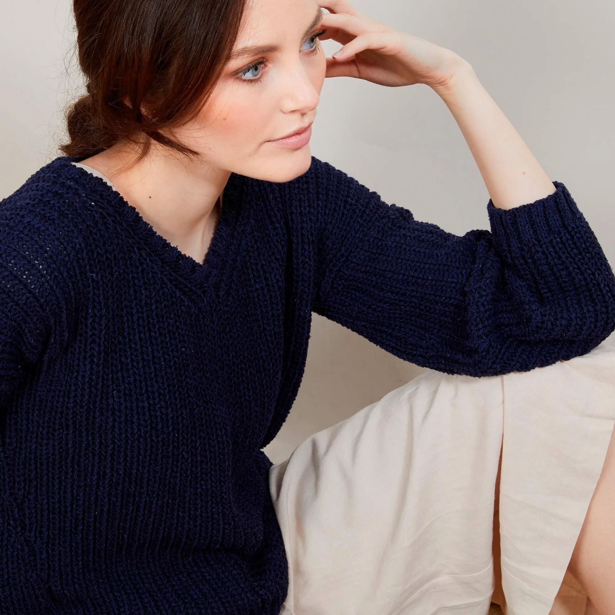 Maison Montagut Pull Col V En Maille Cotelee - Bulle>Femme Pulls