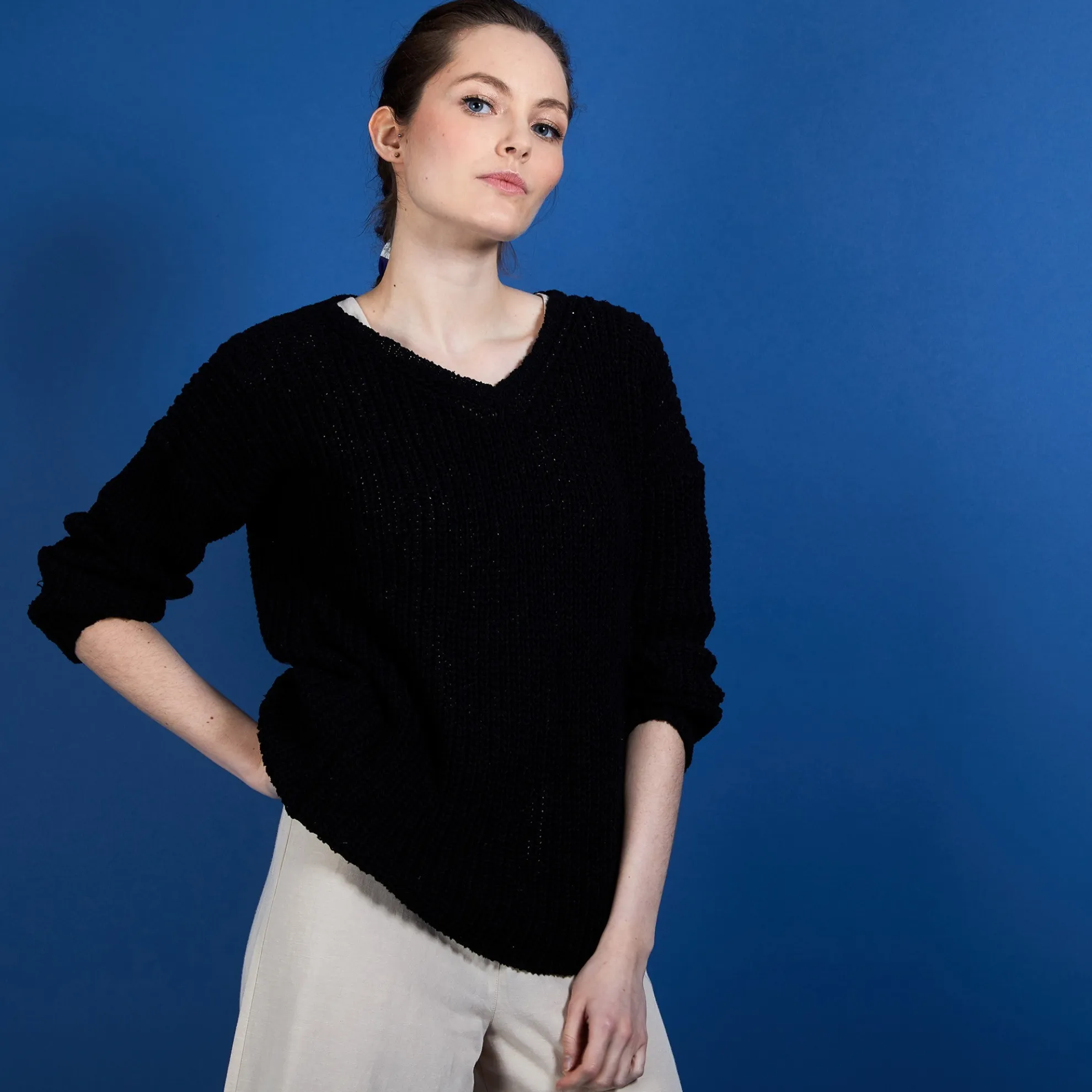 Maison Montagut Pull Col V En Maille Cotelee - Bulle>Femme Pulls