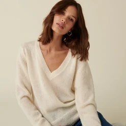 Maison Montagut Pull Col V En Mohair Finitions Bords Cotes - Astrid><noscript><img width=