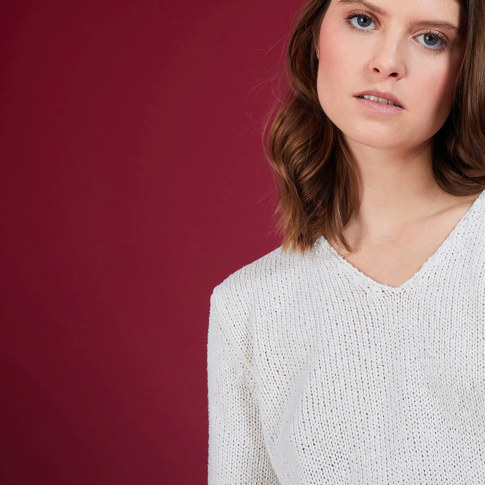 Maison Montagut Pull Col V En Soie Coton Et Laine - Blovis>Femme Pulls
