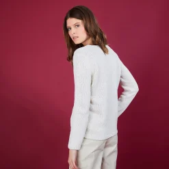 Maison Montagut Pull Col V En Soie Coton Et Laine - Blovis><noscript><img width=