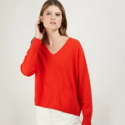 Maison Montagut Pull Court Col V En Cachemire Avec Poches - Balba><noscript><img width=