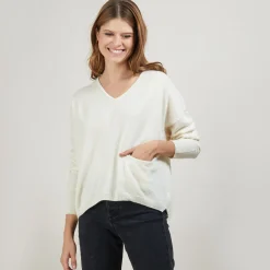 Maison Montagut Pull Court Col V En Cachemire Avec Poches - Balba><noscript><img width=