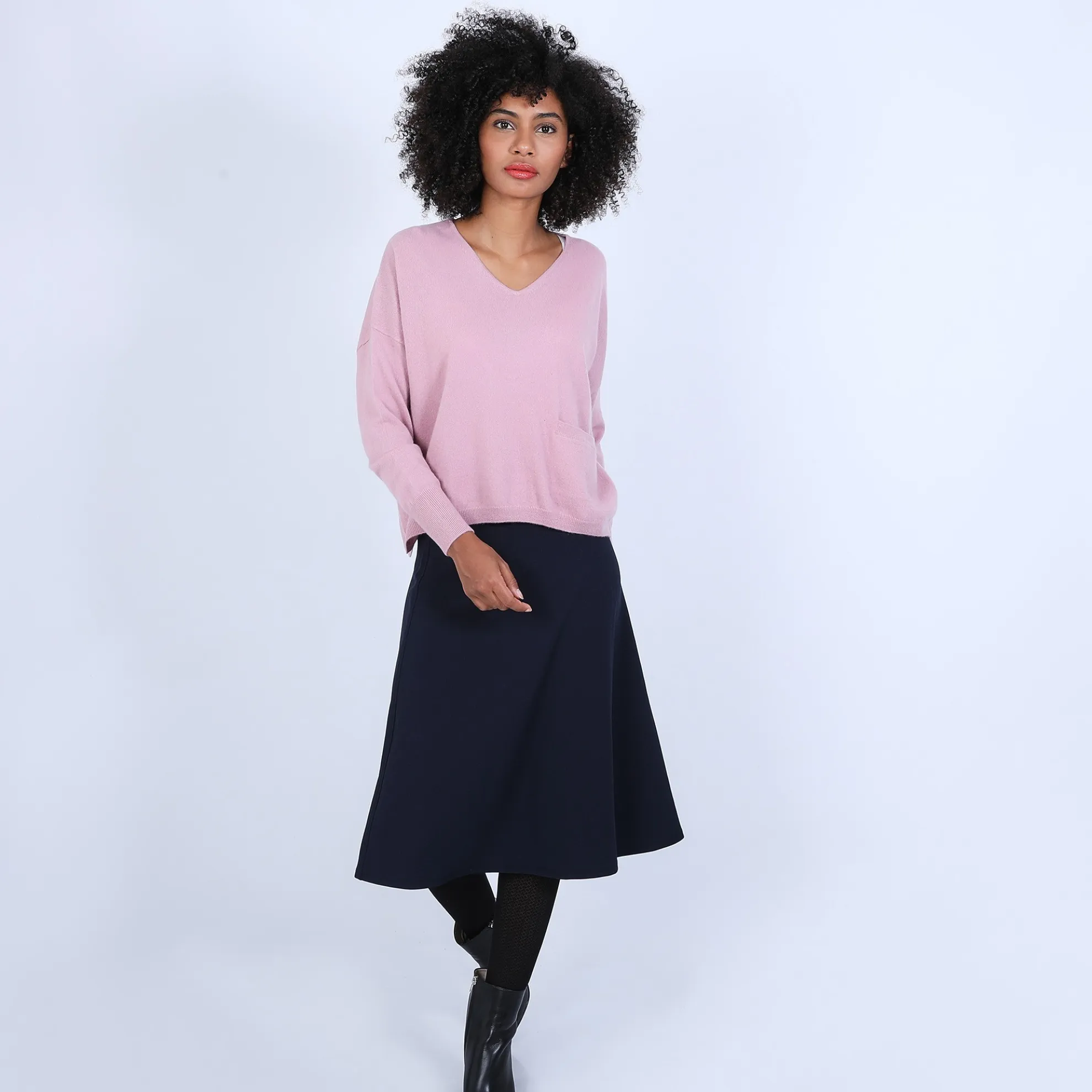 Maison Montagut Pull Court Col V En Cachemire Avec Poches - Balba>Femme Pulls