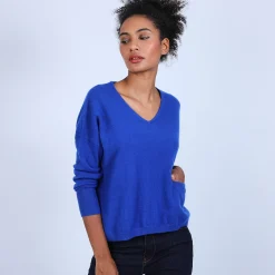 Maison Montagut Pull Court Col V En Cachemire Avec Poches - Balba><noscript><img width=