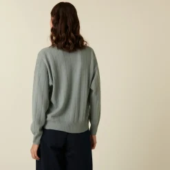 Maison Montagut Pull En Cachemire Col V En Jeu De Maille Quadrille - Canelle><noscript><img width=