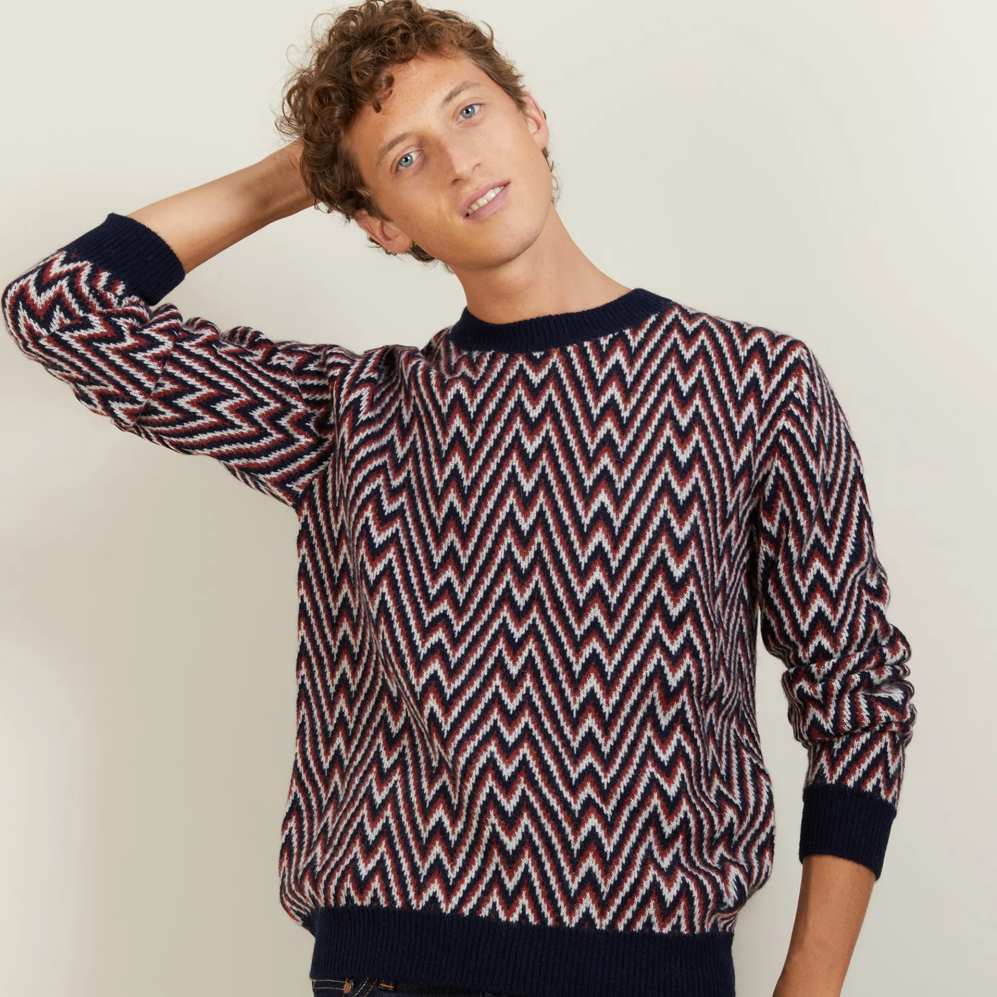 Maison Montagut Pull Motifs Chevrons En Laine Et Alpaga - Luka>Homme Pulls