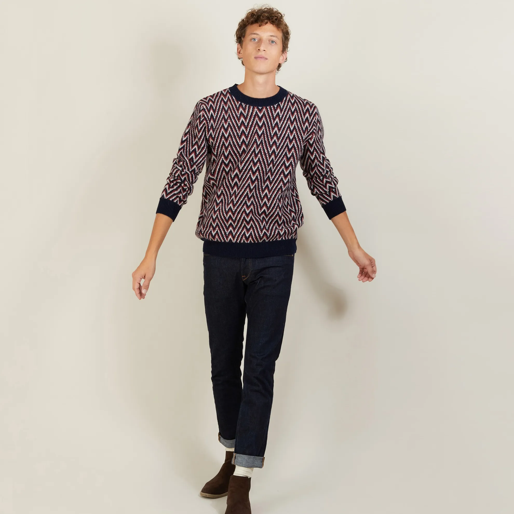 Maison Montagut Pull Motifs Chevrons En Laine Et Alpaga - Luka>Homme Pulls