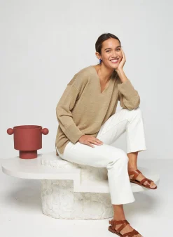 Maison Montagut Pull Oversize Col V En Lin - Tiphaine><noscript><img width=