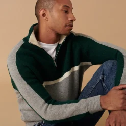 Maison Montagut Pull Tricolore Col Camionneur En Laine Alpaga - Augustin>Homme Pulls