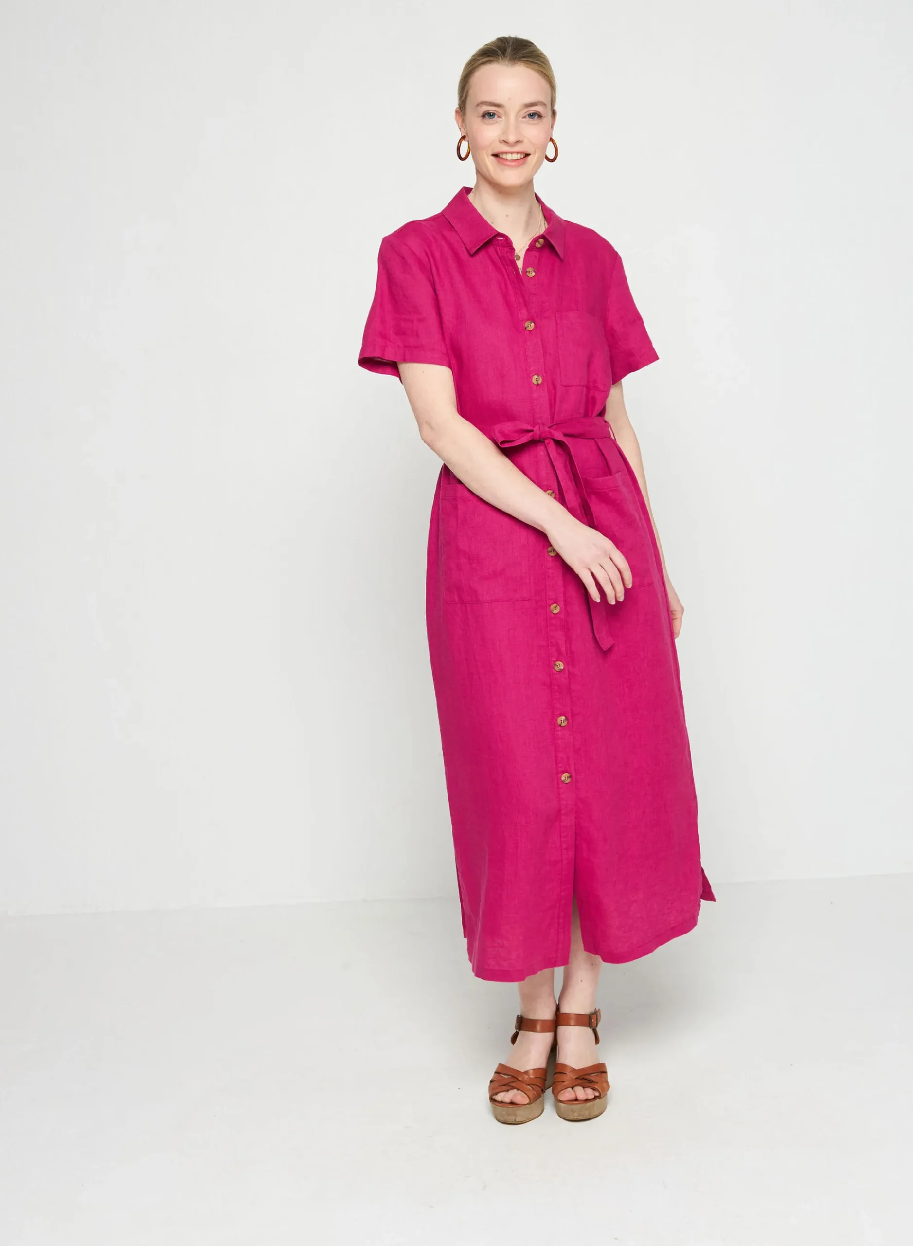 Maison Montagut Robe Chemise Manches Courtes En Lin - Tori>Femme Robes