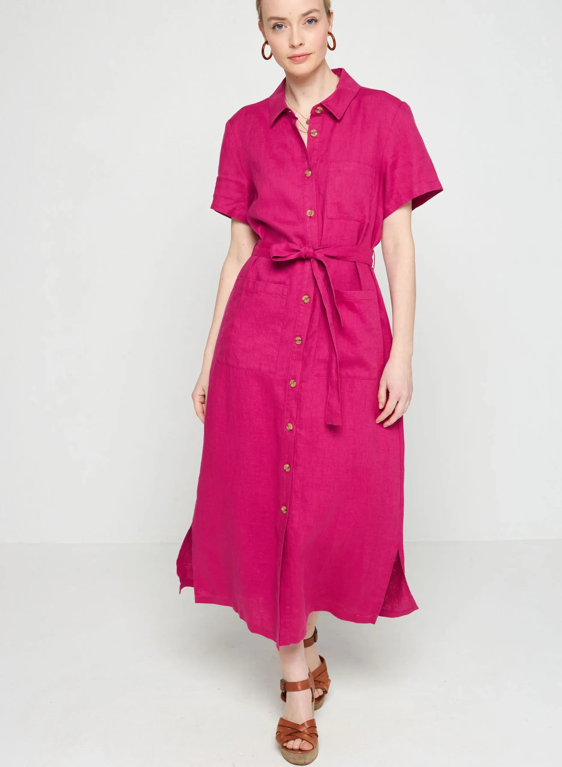 Maison Montagut Robe Chemise Manches Courtes En Lin - Tori>Femme Robes