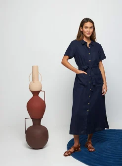 Maison Montagut Robe Chemise Manches Courtes En Lin - Tori><noscript><img width=