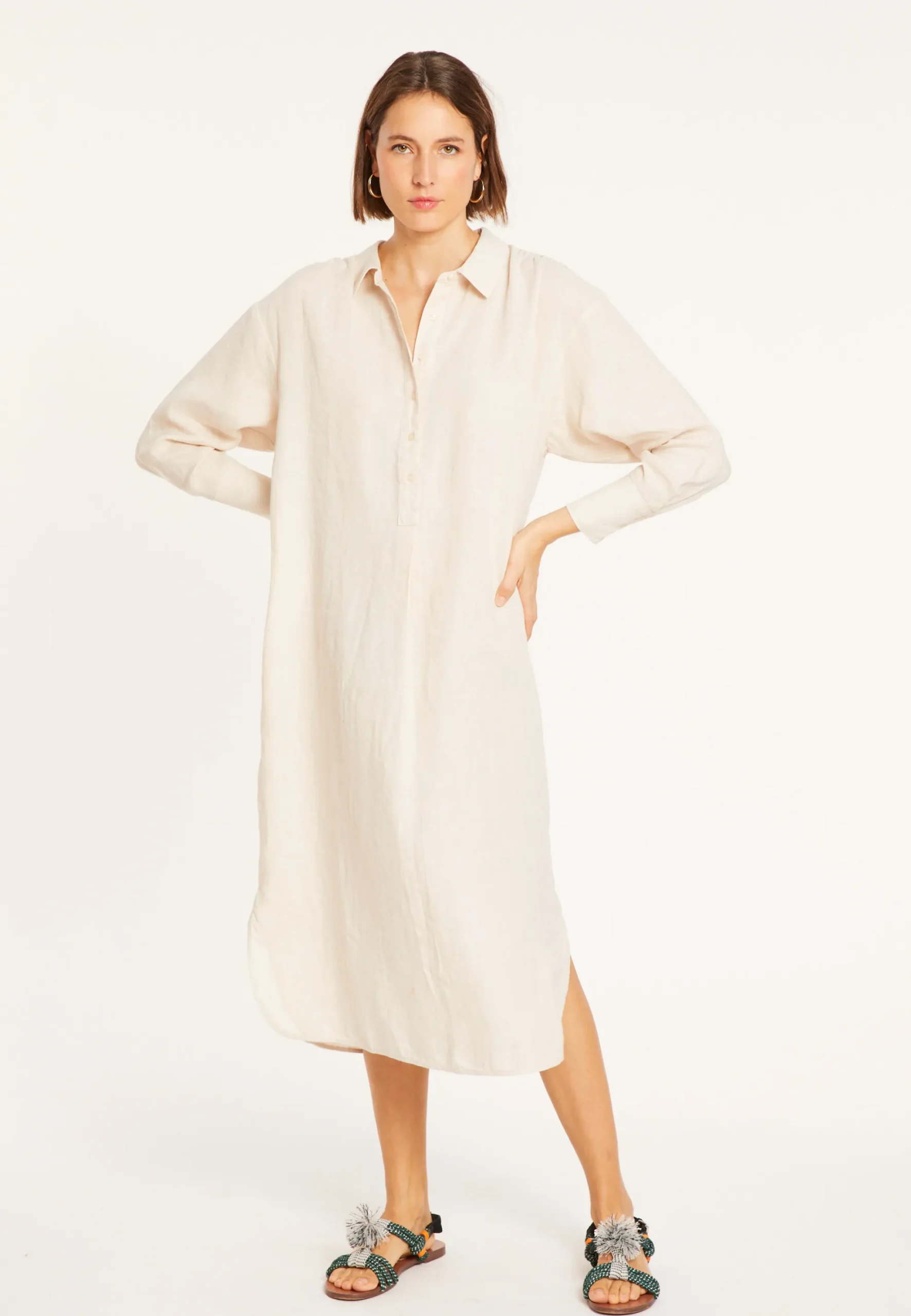 Maison Montagut Robe Longue Col Polo En Lin - Valerie>Femme Robes