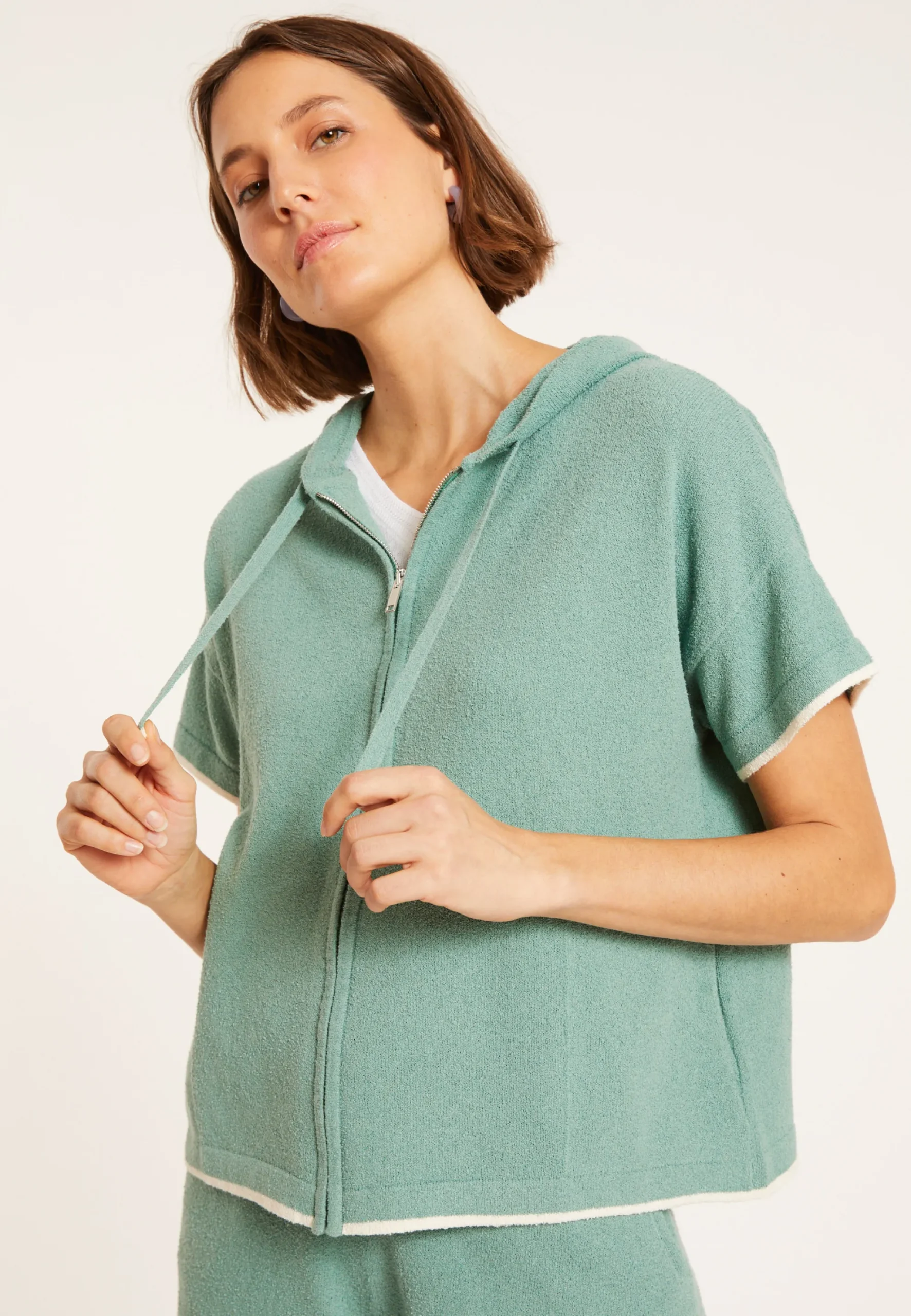 Maison Montagut Sweat Zippe Manches Courtes En Coton Brosse - Mackenzie>Femme Pulls