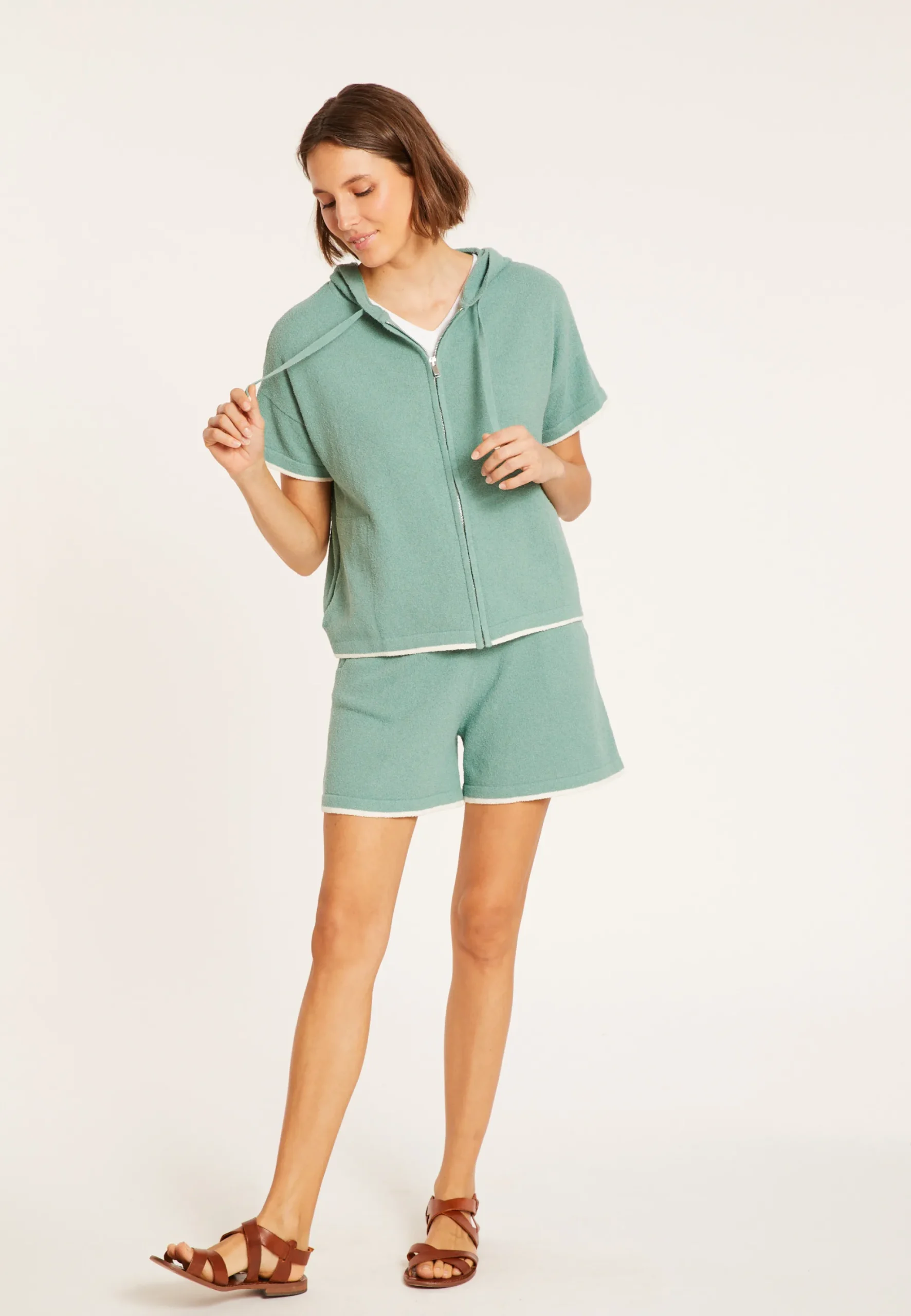 Maison Montagut Sweat Zippe Manches Courtes En Coton Brosse - Mackenzie>Femme Pulls