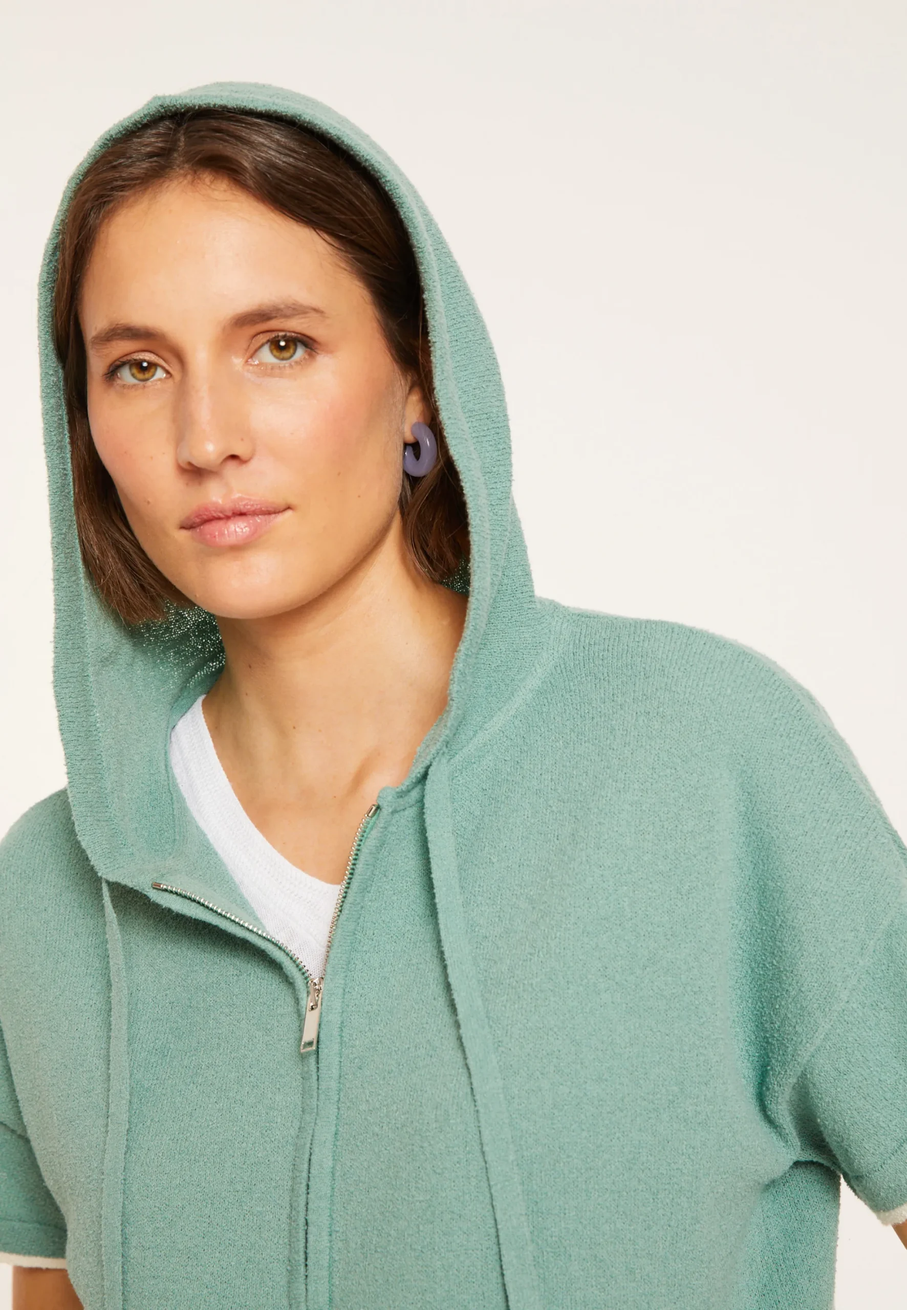 Maison Montagut Sweat Zippe Manches Courtes En Coton Brosse - Mackenzie>Femme Pulls