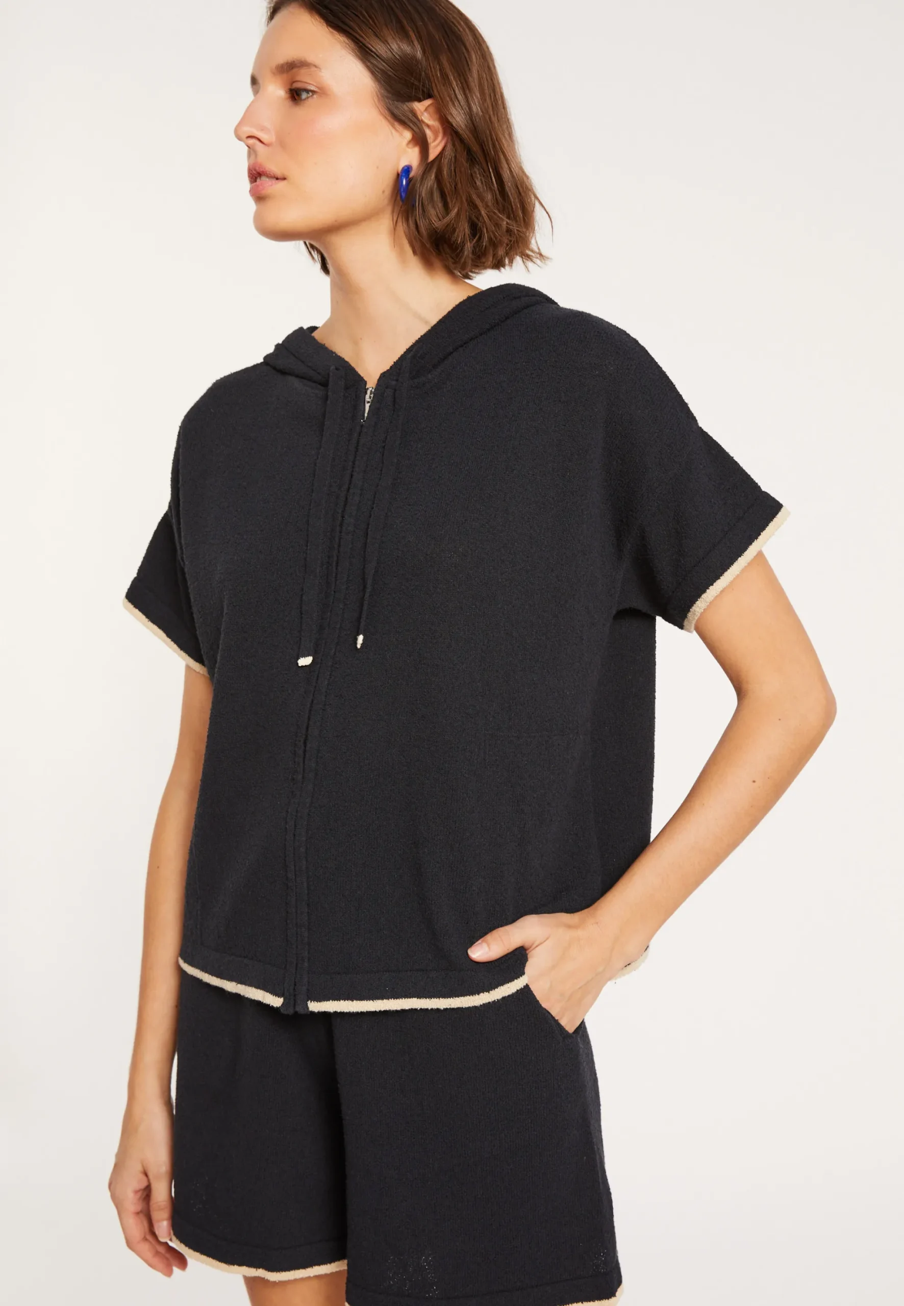 Maison Montagut Sweat Zippe Manches Courtes En Coton Brosse - Mackenzie>Femme Pulls