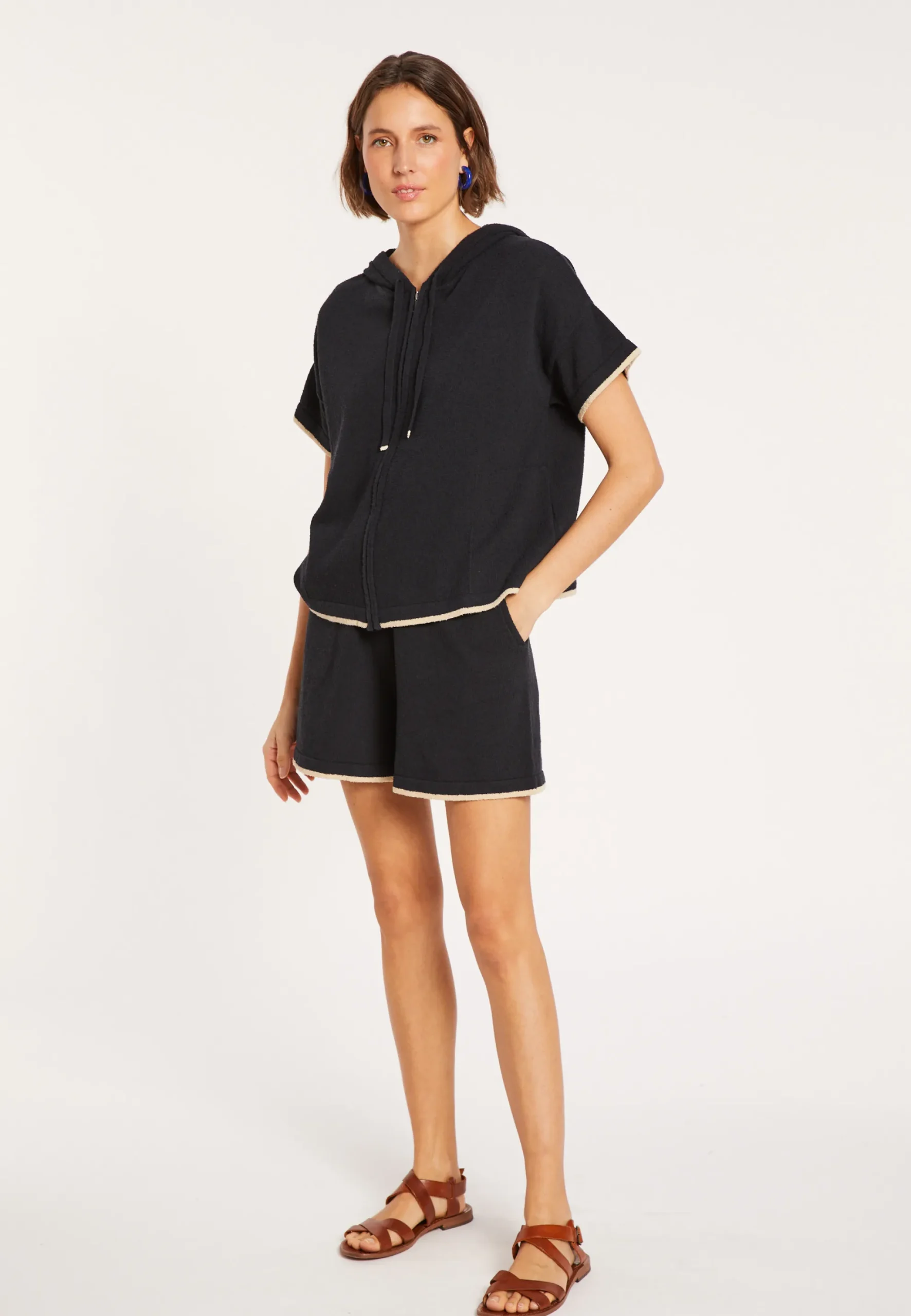 Maison Montagut Sweat Zippe Manches Courtes En Coton Brosse - Mackenzie>Femme Pulls