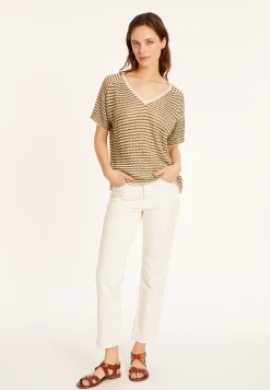 Maison Montagut T-Shirt Ajoure En Lin Col V - Marguerite>Femme T-Shirts
