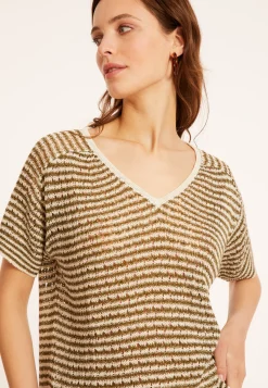 Maison Montagut T-Shirt Ajoure En Lin Col V - Marguerite><noscript><img width=