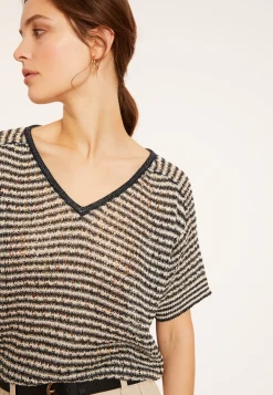 Maison Montagut T-Shirt Ajoure En Lin Col V - Marguerite><noscript><img width=