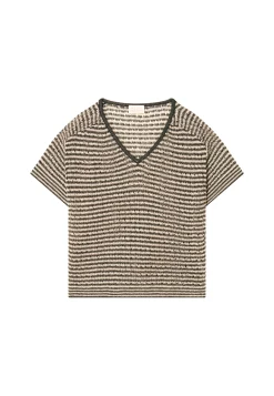 Maison Montagut T-Shirt Ajoure En Lin Col V - Marguerite><noscript><img width=